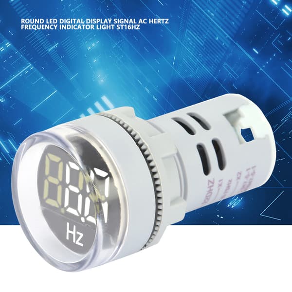 Rund LED Digital Display Signal AC Hertz Frekvens Indikator Lampe AD16‑22DSH (hvid)