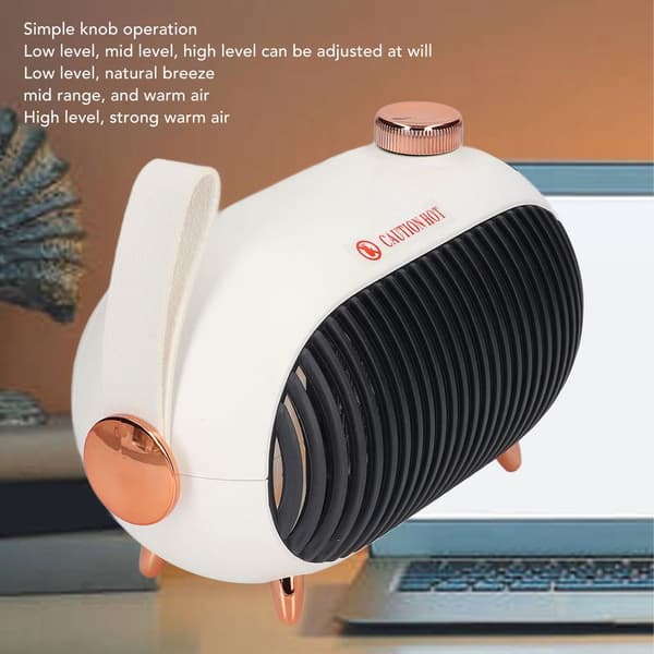 Small 900W PTC Ceramic Heater, Fast Heating, 3-Level Setting, Overheat Protection, White Office Heater 110