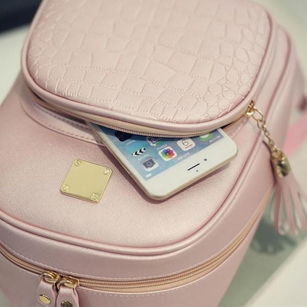 Women PU Leather School Bag Braided Backpack BLUE