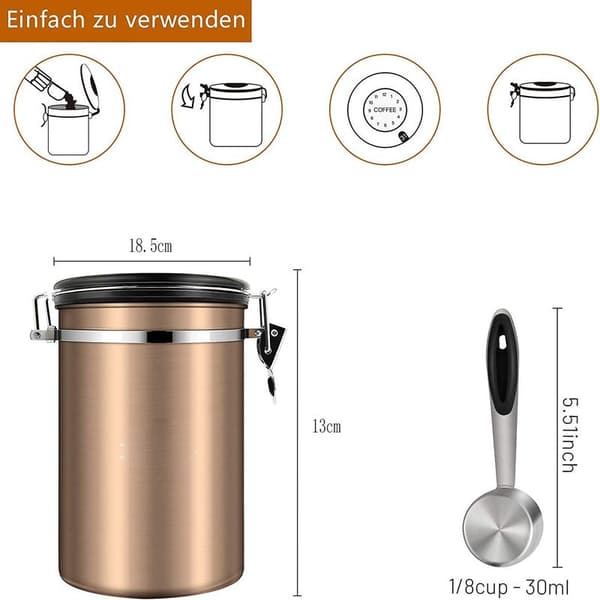 Kaffebeholder, kaffedåse, aromafast, 500 g bønner, kaffedåse, lufttæt, rustfrit stål