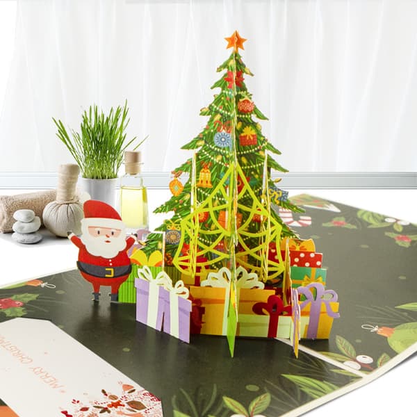 Julemanden jule pop-up-kort - 3D julekort med træ