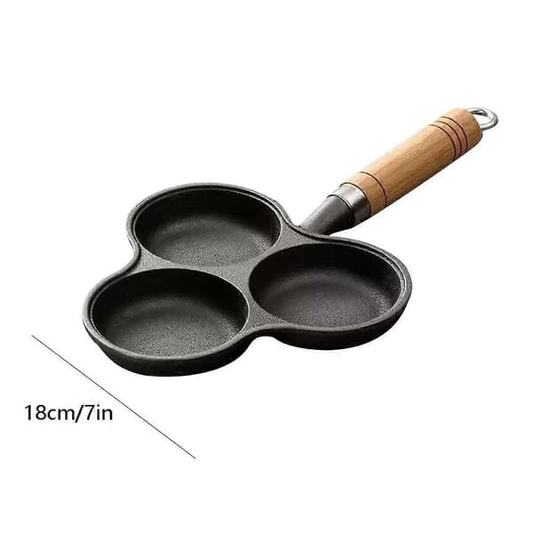 3-hole Cast Iron Frying Pan, Non-stick, for Omelette, Eggs, Ham, Breakfast, Grill, Cookware, Egg Frying Pan, Pancake Pan