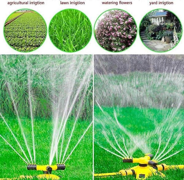 Garden Sprinkler, Adjustable, 360° Rotation Automatic Lawn Sprinkler, (Yellow)