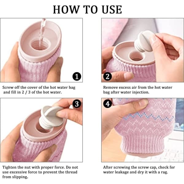 Small Hot Water Bottle (Pink), with Knitted Cover, Mini Silicone
