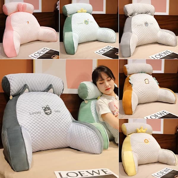Bed Backrest Pillow with Armrests, Ergonomic Back Support Pillow for Sitting in Bed, Watching TV, Using Laptop, White, 40x60 cm Small size (40x60 cm) Small size (40x60 cm)