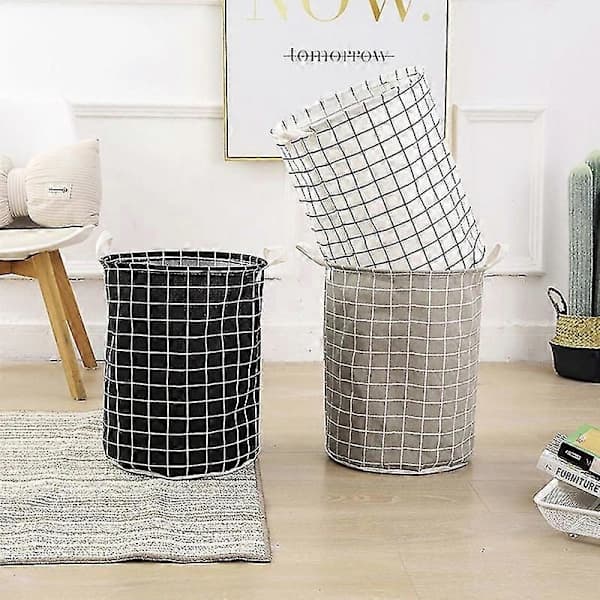 Large Laundry Basket Round Dirty Laundry Foldable Bucket Storage Barrel Organizer Black 1 pc