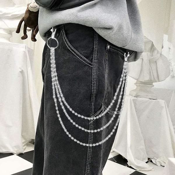Pocket Chain 3 Layer Hip Chain Hiphop Chain Silver (JS)