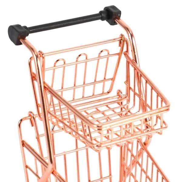 Mini Dobbellagers Håndvogn Smijern Supermarkedsvogn Metall Gull Kurv Gull Rosegull