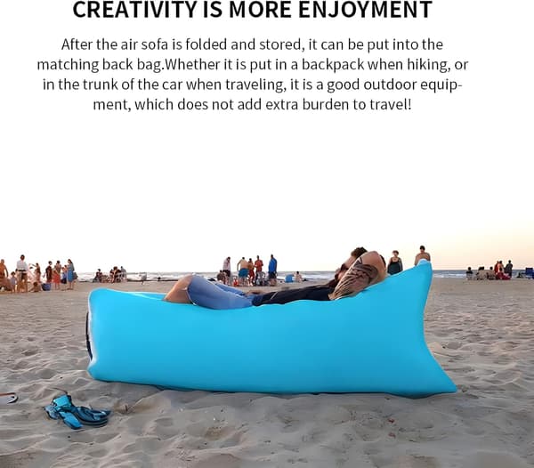 Oppustelig strandsofa, oppustelig liggestol 200 x 70 cm, perfekt til camping og strand, blå, polyester