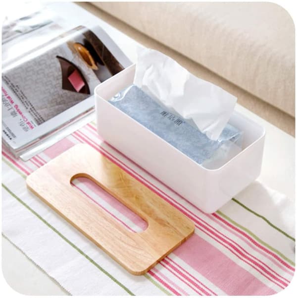 Rektangulär vävnadsbox i trä - 21x13x9,5cm - vit - 1 st