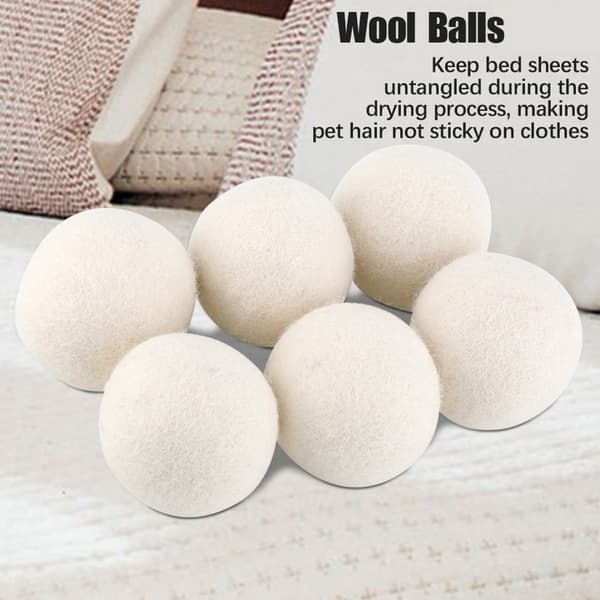 6 pcs 6 cm Natural Wool Balls Water Absorption Eliminates Static Laundry Replacement