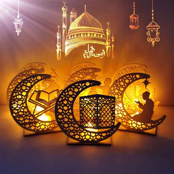 Træ Måne Stjerne LED-lampe, Måne Stjerne Gardiner Lys Ramadan Lys KLB