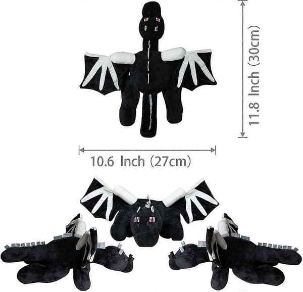 Plysj Drage 11,8 tommer / 30 cm, Sort Drage Plysj Gave