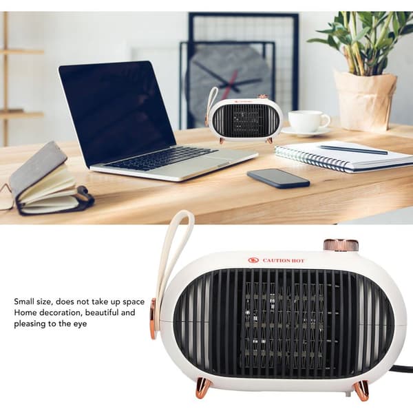 Small 900W PTC Ceramic Heater, Fast Heating, 3-Level Setting, Overheat Protection, White Office Heater 110