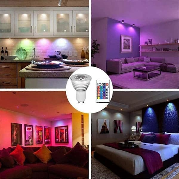 4 pcs GU10 Bulbs and 1 Remote Control with Memory Function, 4 Dynamic Lighting Modes, Spotlight, 17 Colors As Shown