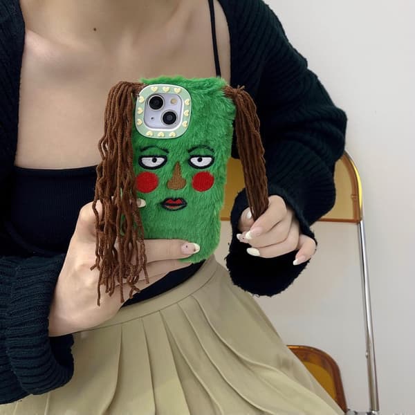 Ugly Phone Case Compatible with iPhone 13 Weird Phone Case Artificial Plush DIY Case Compatible with iPhone 13 (Green)