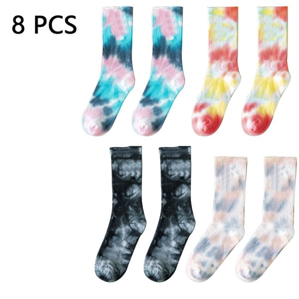 4 par flerfarvede tie-dye mørkeblå + blomstret rød + sort + lyserød KLB