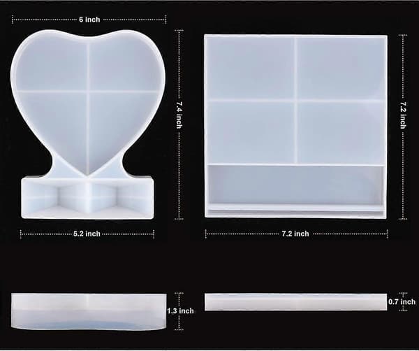 Bildramsform i Epoxyharts Silikon, 2-pack, Rektangulär och Hjärtformad Fotobildram, Silikonform, Gjutform, Harts, DIY Gjutset