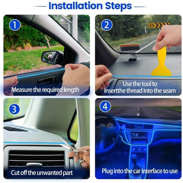 5m Bil Interiørbelysning, LED Bil Interiør, 5v El Wire LED Lysstrimmel til Bil Interiør, Bil Interiør LED Strip Lys Wire, Auto Interiør LED Strip