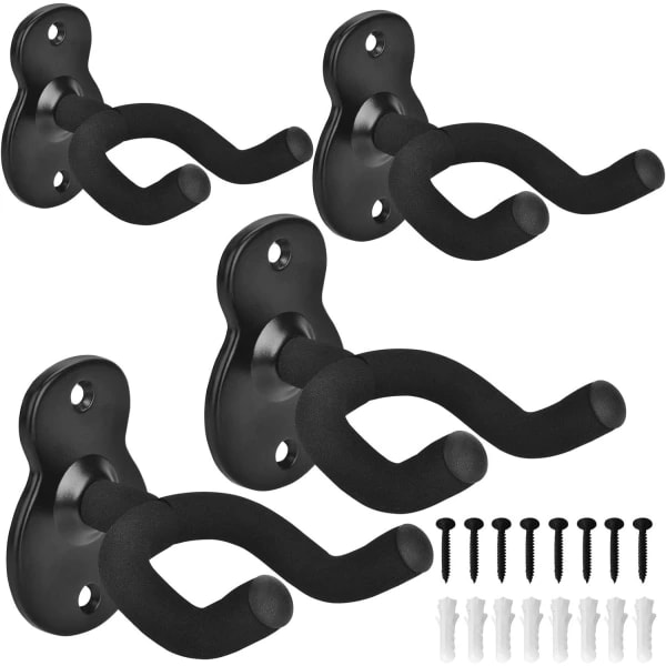 4-pack gitarrhängare, väggmonterad hängkrok hållare stativ för akustisk, elektrisk, ukulele, bas, gitarr