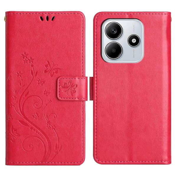 Til Xiaomi Redmi Note 14 5G Etui PU Læder Pung Etui med Rem - Rød