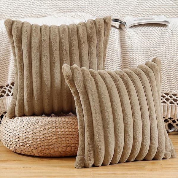 Decorative Pillowcase Set - Fluffy Plush - 2 Pieces - Brown - 45x45 cm - High Quality