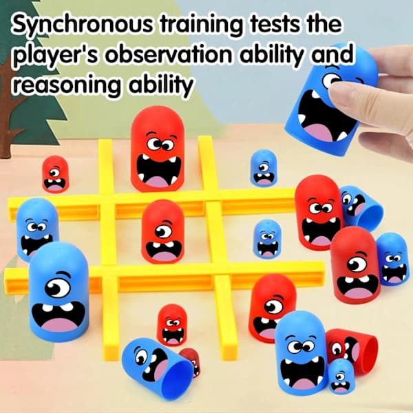 Stort Spis Lille Tic Tac Toe Spilsæt, 2 Spillere Blå Rød Gobblet Go