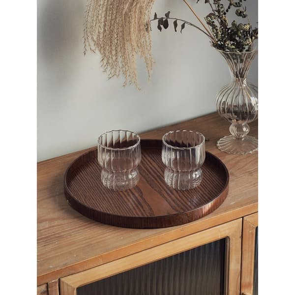 Round Decorative Tray, Black Round Solid Wood Serving Tray for Tea, Coffee, Snacks, and Other Food. Restaurant Tray, 30 cm.