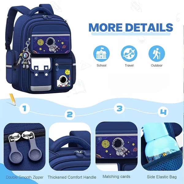 Astronaut-themed 3-piece student backpack set: a high-capacity, ergonomic, and load-reducing backpack with a colorful cartoon design