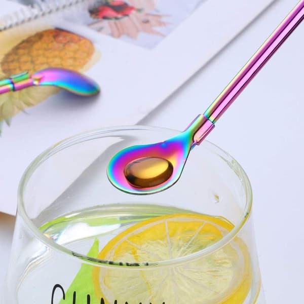 Drinking Straws, Spoons, Stainless Steel Drinking Straws with Spoons