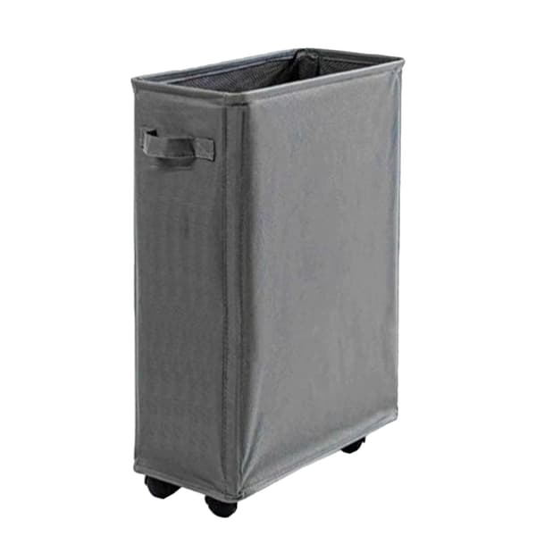 Laundry Basket with Wheels, Laundry Hamper on Wheels Space-Saving Design, Foldable Slim Rolling Clothes Storage Bin with 4 Caster Wheels and Side
