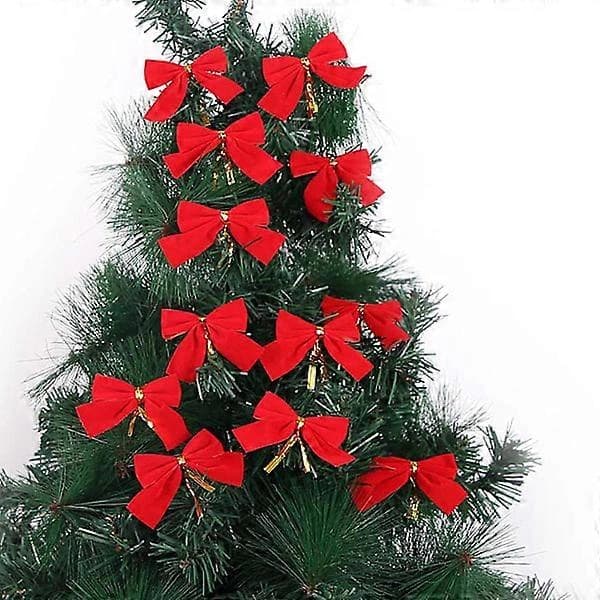 12 Small Christmas Tree Bow Decorations, Red
