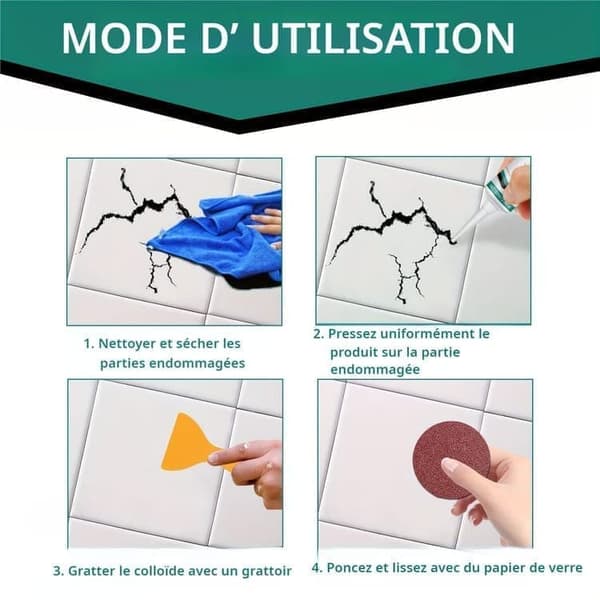Tile Repair Kit - Waterproof and Quick-Drying Repair Paste with Sandpaper and Spatula