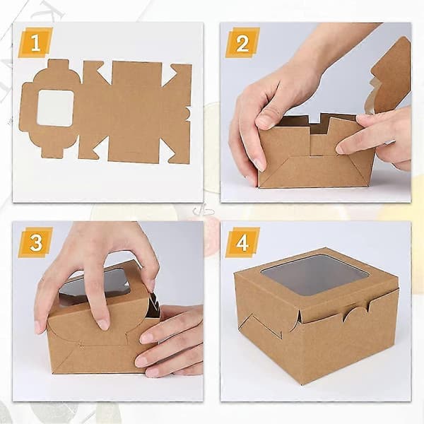 50-pack Brown Bakery Boxes with Acsergery Window, Brown Kraft Paper Cake Boxes Gift