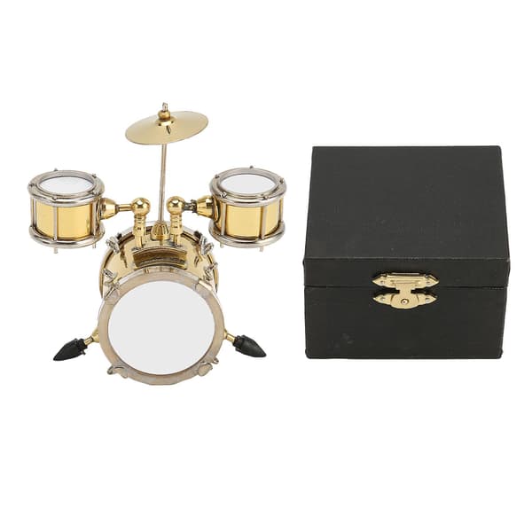 Copper Miniature Drum Set with Case, Miniature Percussion Instrument Model, Dollhouse Decoration
