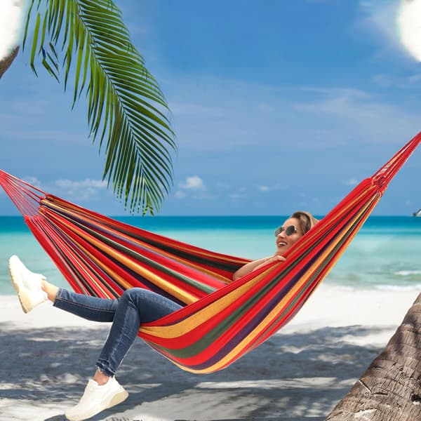 Outdoor Camping Hammock, Portable and Lightweight Canvas Hammock, Includes Straps and Storage Bag, Red