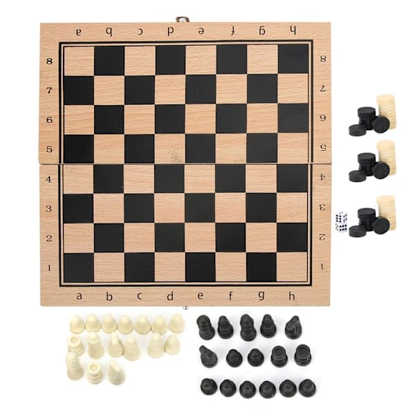 3-i-1 Schack Dam Backgammon Vikbar Bärbar Interaktiv Schackbrädeleksak 24 x 24 cm / 9,4 x 9,4 tum