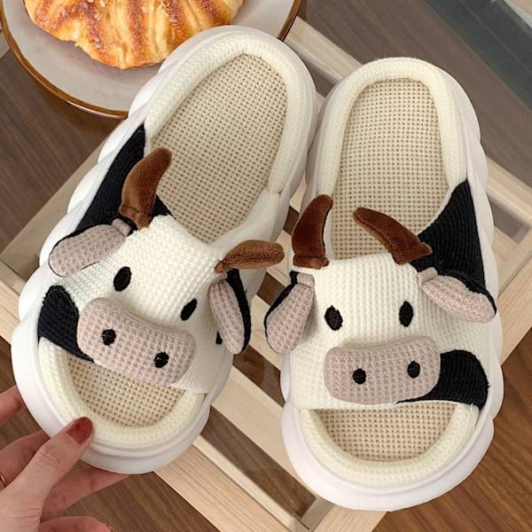 Kvinder indendørs platform hjemmesko Søde bløde bomuldslinned mælkeko hjemmesko 38-39 38-39