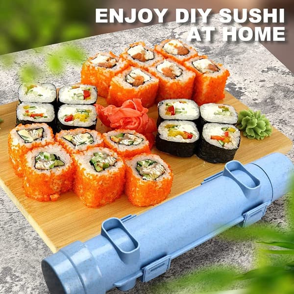 Sushi Maker (27*6cm Blue), Sushi Bazooka, DIY Sushi Making Machine for Vegetables, Meat, Rolling Tool, Kitchen Accessories, Sushi Tool