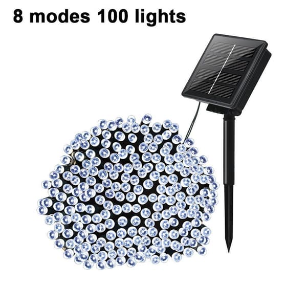 Udendørs solcellelamper, 11,5M 100 LED varm hvid, 8 tilstande hvid KLB
