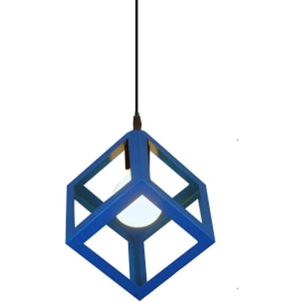 Moderne industriel lampe, E27 bur metalskærm loftslampe (kube blå)
