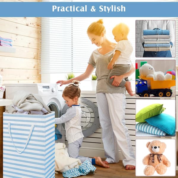 2-pack Large Foldable Laundry Baskets with Handles, Freestanding Storage, Laundry Hamper, Clothes Basket, Toy Basket, Clothes Storage (Blue)