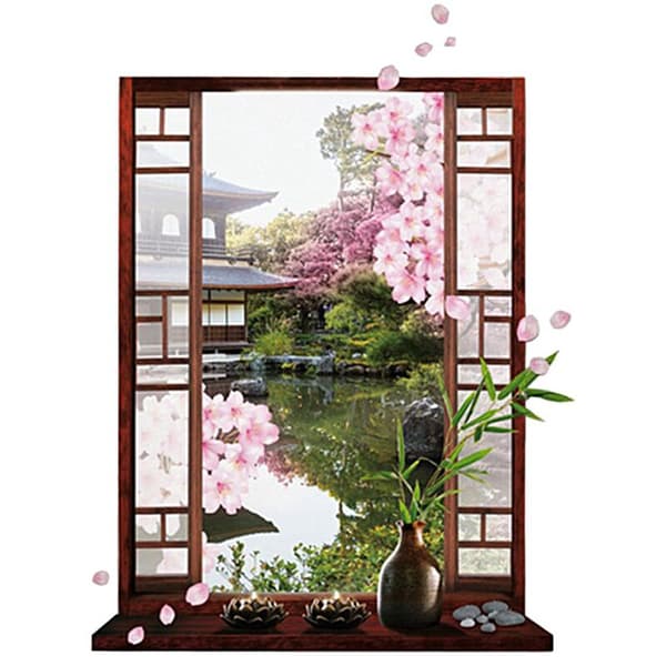 3D-ikkuna Sakura persikankukka kukkataide seinätarra irrotettava tarra