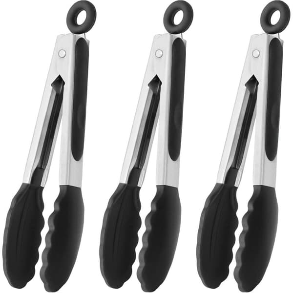 3-delt liten silikontang, serveringstang, total lengde 21 cm, svart