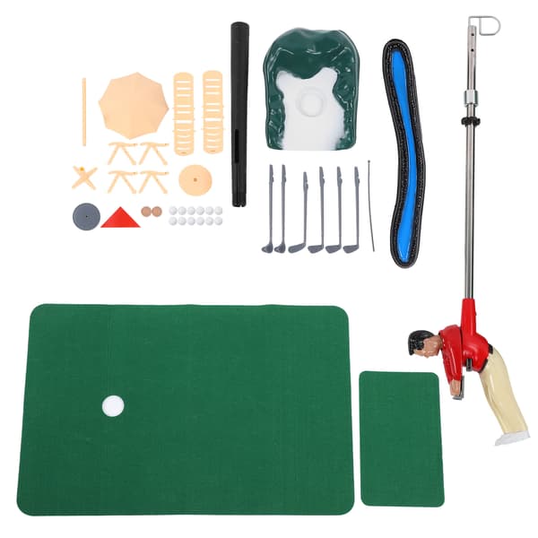 Innendørs Minigolf Spillsett Golfsett Leketøy med Grønn Matte Putter Ball Stoler for Barn