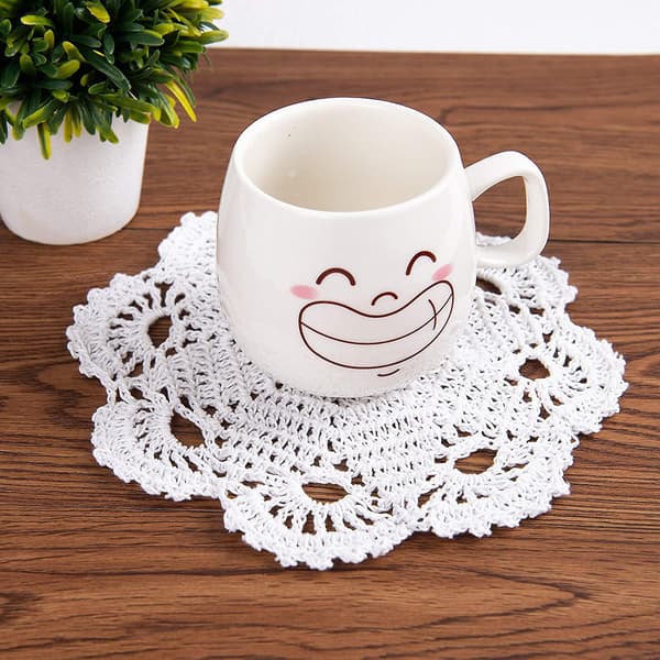 Håndlavede hæklede bomuldsduge Dækkeservietter Coasters, 20 cm 4-pak (hvid)