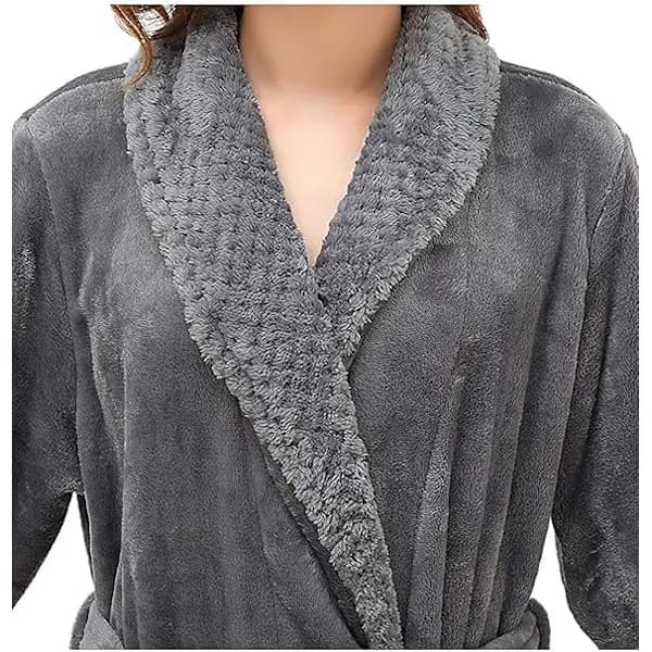 Lang badekåbe til kvinder, mikrofiber, varm og fluffy vinterbadekåbe, saunabadekåbe, pyjamas, julegave - Grå M