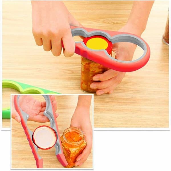 Manual Can Opener 2-pack Rubber 4-in-1 Multi-size Bottle Opener (Red, Blue)