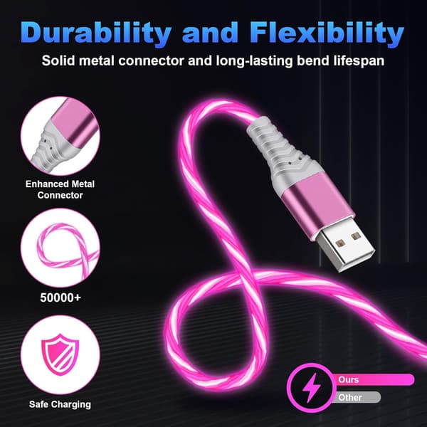 Lysande multiladdningskabel 3 i 1 Glödande snabbladdningskabel 120W Lysande multiladdningskabel med USB till iOS/Type C/Micro USB