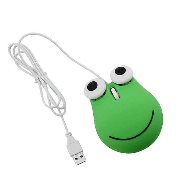 USB-kablet sød mus til børn Ergonomisk design Dyregrøn frøformet kablet computermus til bærbar pc